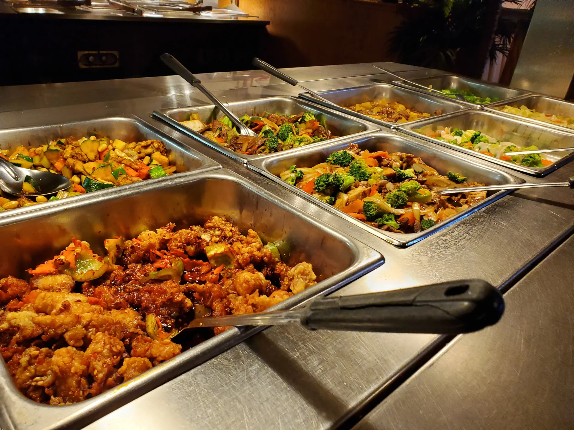 Hot trays of stir-fried dishes
